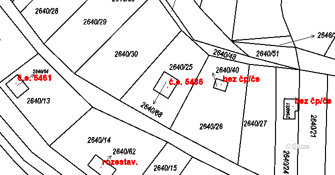 Pelhřimov 5486 na parcele st. 2640/68 v KÚ Pelhřimov, Katastrální mapa