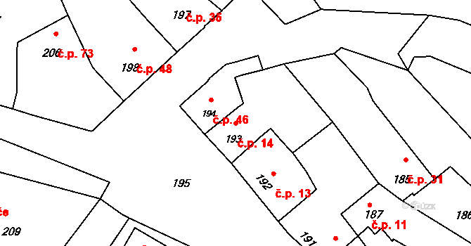 Hradisko 14, Kroměříž na parcele st. 193 v KÚ Hradisko, Katastrální mapa