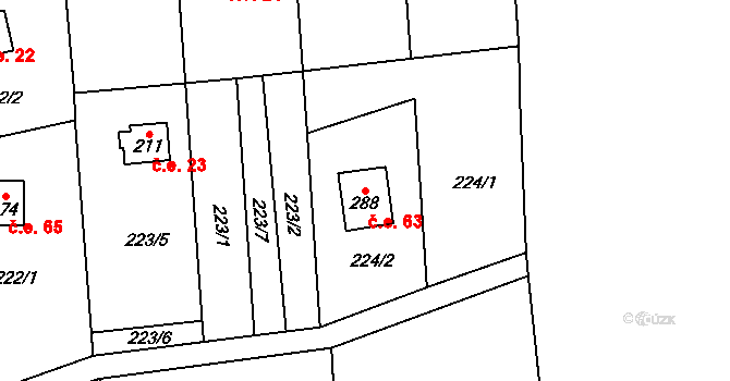 Žopy 63, Holešov na parcele st. 288 v KÚ Žopy, Katastrální mapa