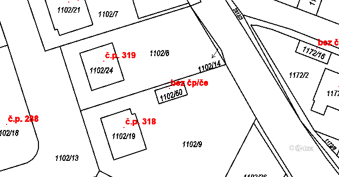 Dačice 103233890 na parcele st. 1102/60 v KÚ Dačice, Katastrální mapa