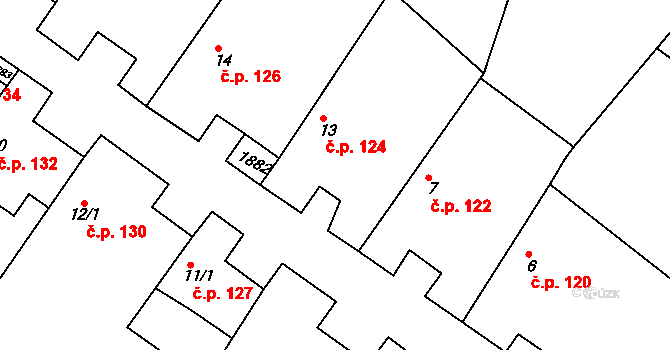 Jevišovice 124 na parcele st. 13 v KÚ Jevišovice, Katastrální mapa