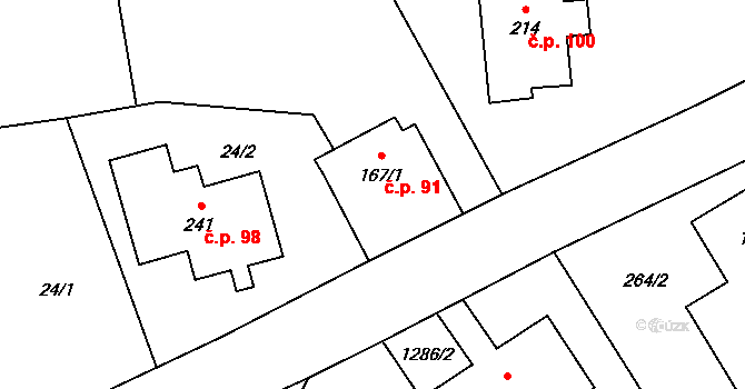 Paršovice 91 na parcele st. 167/1 v KÚ Paršovice, Katastrální mapa