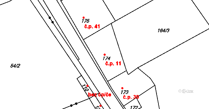 Sadov 11 na parcele st. 174 v KÚ Sadov, Katastrální mapa
