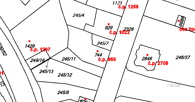 Jablonec nad Nisou 965 na parcele st. 744 v KÚ Jablonec nad Nisou, Katastrální mapa
