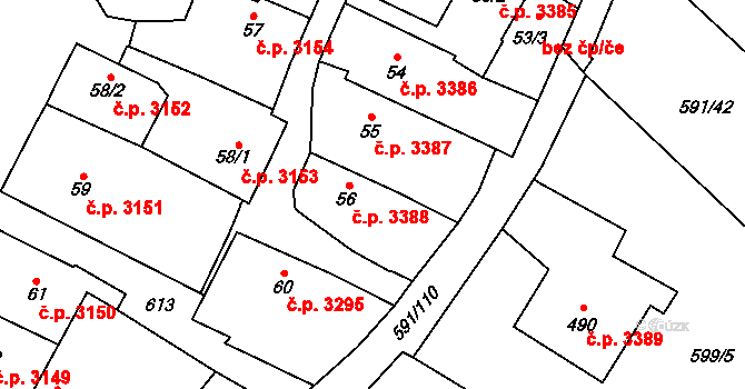 Jihlava 3388 na parcele st. 56 v KÚ Bedřichov u Jihlavy, Katastrální mapa