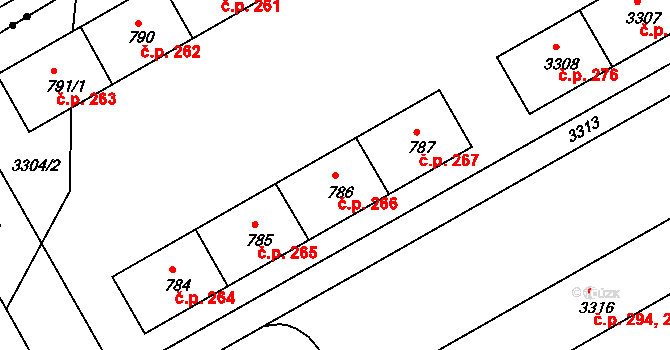 Lyžbice 266, Třinec na parcele st. 786 v KÚ Lyžbice, Katastrální mapa