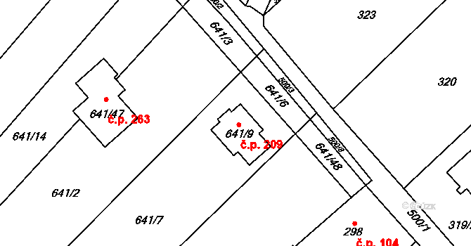 Babice u Rosic 209 na parcele st. 641/9 v KÚ Babice u Rosic, Katastrální mapa