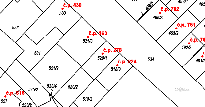 Lužice 278 na parcele st. 520/1 v KÚ Lužice u Hodonína, Katastrální mapa