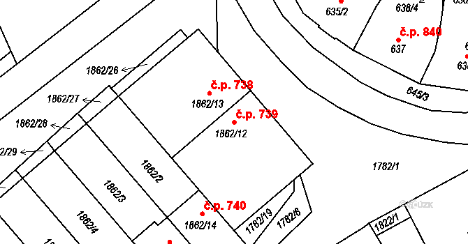 Šardice 739 na parcele st. 1862/12 v KÚ Šardice, Katastrální mapa