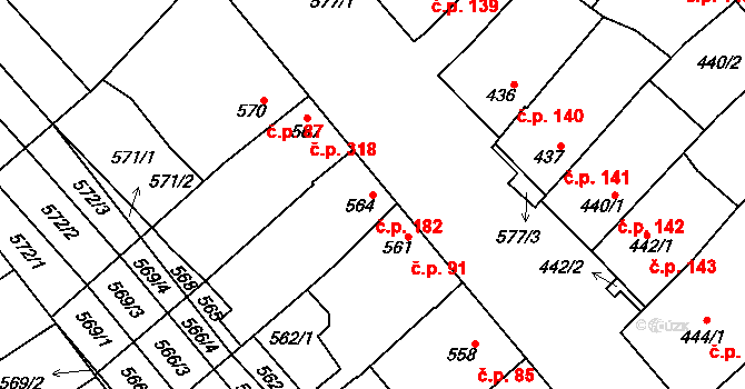 Zarazice 182, Veselí nad Moravou na parcele st. 564 v KÚ Zarazice, Katastrální mapa