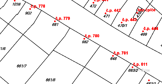 Veselí nad Moravou 780 na parcele st. 682 v KÚ Veselí-Předměstí, Katastrální mapa