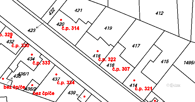 Hřebeč 322 na parcele st. 418 v KÚ Hřebeč, Katastrální mapa
