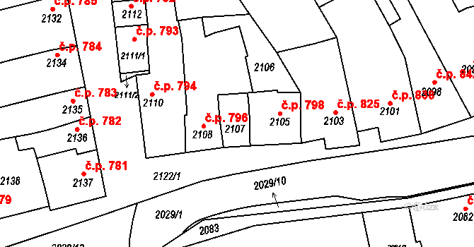 Slavíkovice 797, Rousínov na parcele st. 2107 v KÚ Rousínov u Vyškova, Katastrální mapa