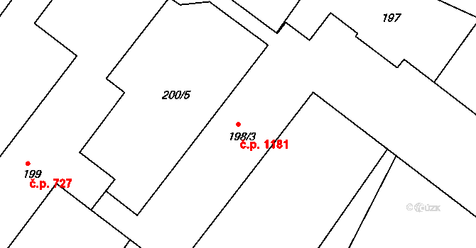 Rýmařov 1181 na parcele st. 198/3 v KÚ Rýmařov, Katastrální mapa