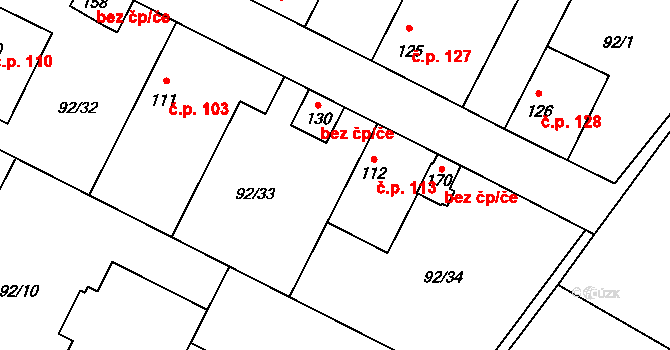 Cerhýnky 113, Cerhenice na parcele st. 112 v KÚ Cerhýnky, Katastrální mapa