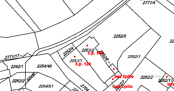 Dačice IV 135, Dačice na parcele st. 2251/2 v KÚ Dačice, Katastrální mapa