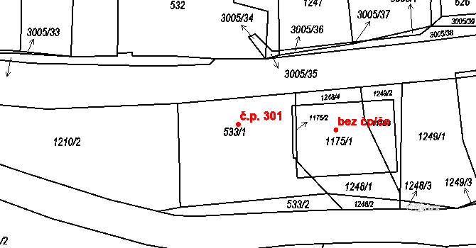Dolní Rokytnice 301, Rokytnice nad Jizerou na parcele st. 533/1 v KÚ Dolní Rokytnice, Katastrální mapa