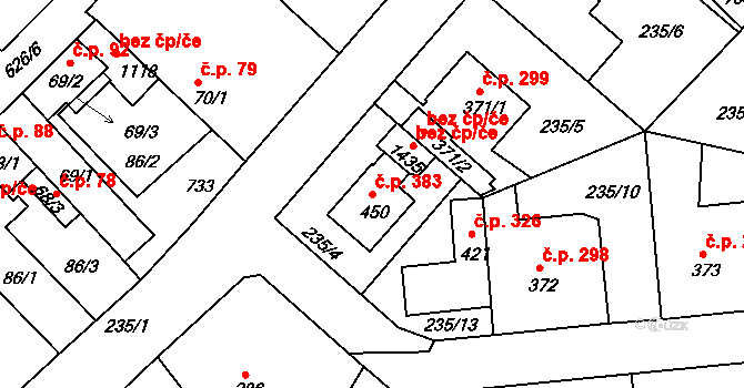 Klecany 383 na parcele st. 450 v KÚ Klecany, Katastrální mapa