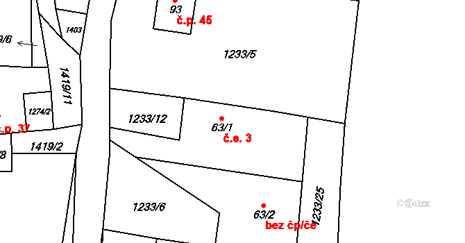 Lhotka 3, Tisová na parcele st. 63/1 v KÚ Kumpolec, Katastrální mapa