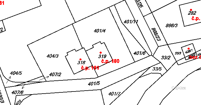 Kamenec u Poličky 180 na parcele st. 319 v KÚ Kamenec u Poličky, Katastrální mapa