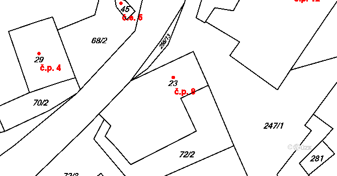 Jeřmaň 8, Bouzov na parcele st. 23 v KÚ Jeřmaň, Katastrální mapa