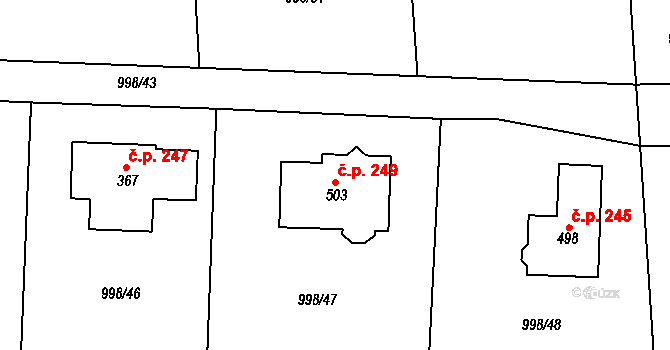 Želivec 249, Sulice na parcele st. 503 v KÚ Sulice, Katastrální mapa
