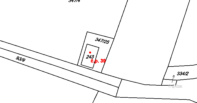 Prostřední Lhota 39, Chotilsko na parcele st. 243 v KÚ Prostřední Lhota, Katastrální mapa
