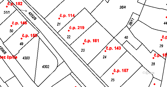 Kardašova Řečice 181 na parcele st. 23 v KÚ Kardašova Řečice, Katastrální mapa