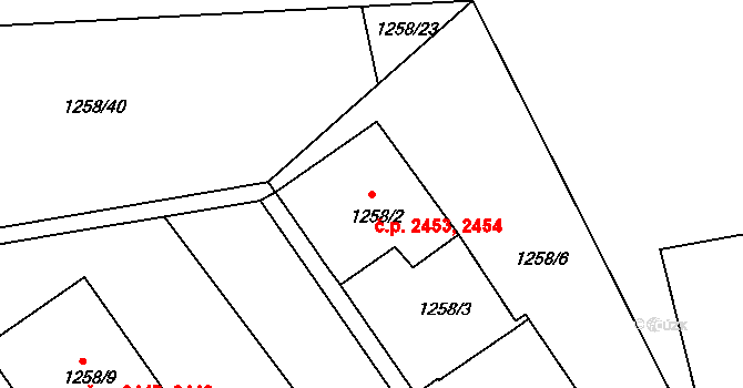Ústí nad Labem-centrum 2453,2454, Ústí nad Labem na parcele st. 1258/2 v KÚ Ústí nad Labem, Katastrální mapa