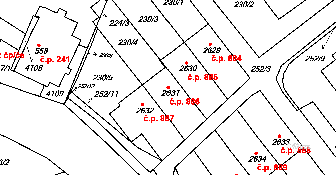 Žichlínské Předměstí 886, Lanškroun na parcele st. 2631 v KÚ Lanškroun, Katastrální mapa