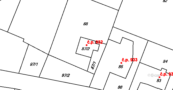 Dolní Lutyně 932 na parcele st. 87/2 v KÚ Dolní Lutyně, Katastrální mapa