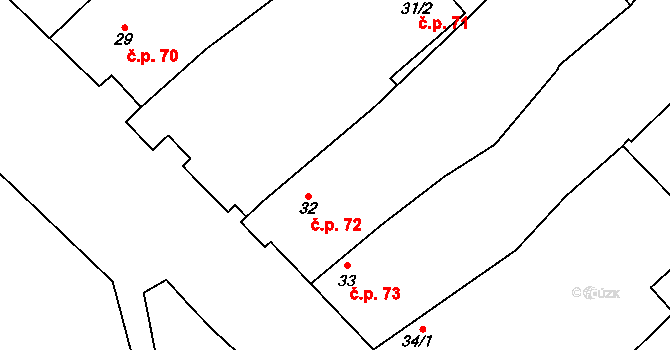 Hrotovice 72 na parcele st. 32 v KÚ Hrotovice, Katastrální mapa