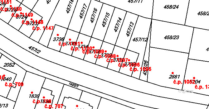 Horka-Domky 1097, Třebíč na parcele st. 3732 v KÚ Třebíč, Katastrální mapa