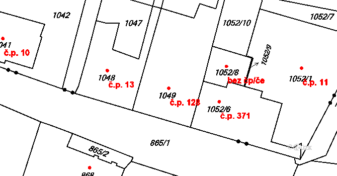 Pudlov 128, Bohumín na parcele st. 1049 v KÚ Pudlov, Katastrální mapa