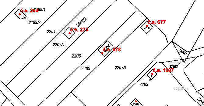 Jundrov 678, Brno na parcele st. 2204 v KÚ Jundrov, Katastrální mapa