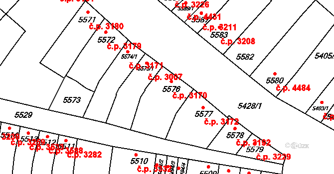 Židenice 3170, Brno na parcele st. 5576 v KÚ Židenice, Katastrální mapa