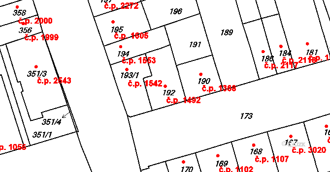 Královo Pole 1492, Brno na parcele st. 192 v KÚ Královo Pole, Katastrální mapa