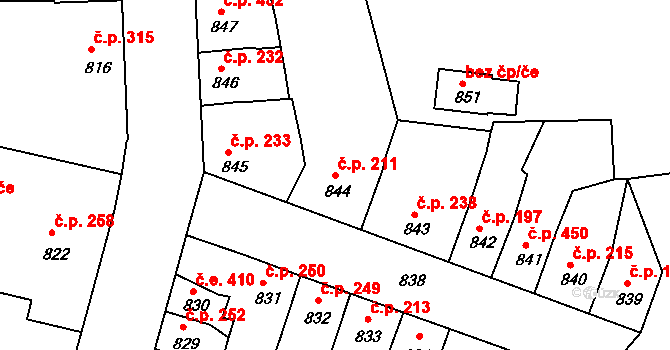 Postoloprty 211 na parcele st. 844 v KÚ Postoloprty, Katastrální mapa