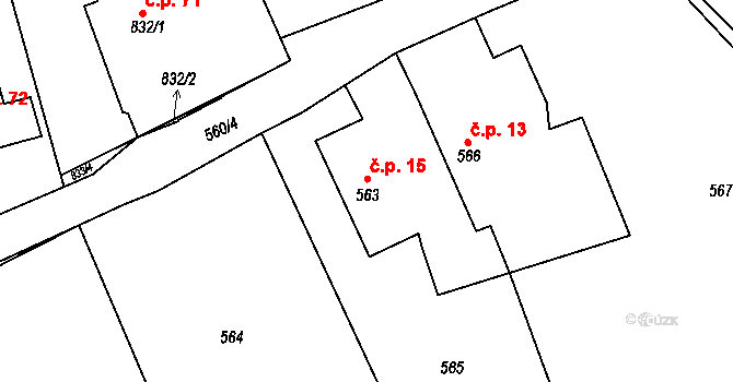 Černý Dub 15, Homole na parcele st. 563 v KÚ Homole, Katastrální mapa