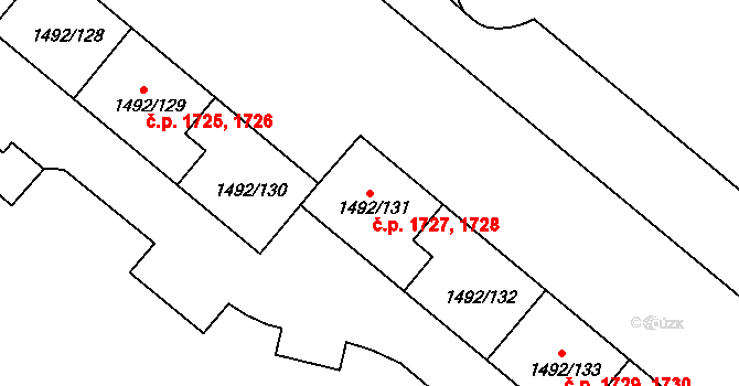 Sokolov 1727,1728 na parcele st. 1492/131 v KÚ Sokolov, Katastrální mapa