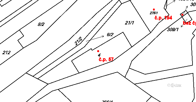 Kvasiny 57 na parcele st. 4 v KÚ Kvasiny, Katastrální mapa