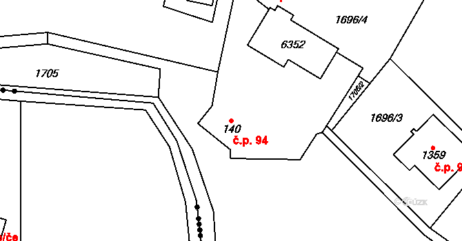 Halenkov 94 na parcele st. 140 v KÚ Halenkov, Katastrální mapa