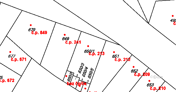 Nusle 213, Praha na parcele st. 650/1 v KÚ Nusle, Katastrální mapa