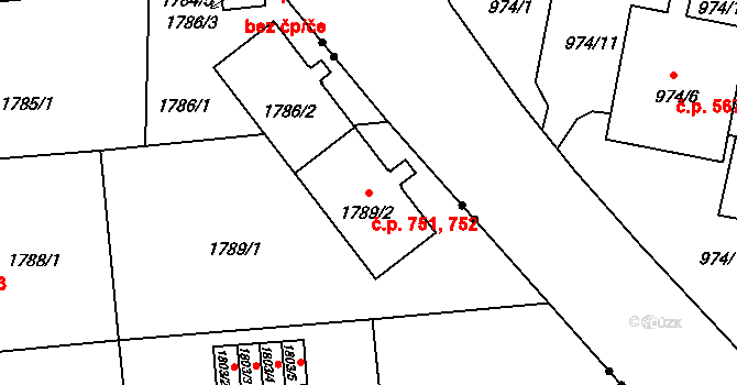 Ruzyně 751,752, Praha na parcele st. 1789/2 v KÚ Ruzyně, Katastrální mapa