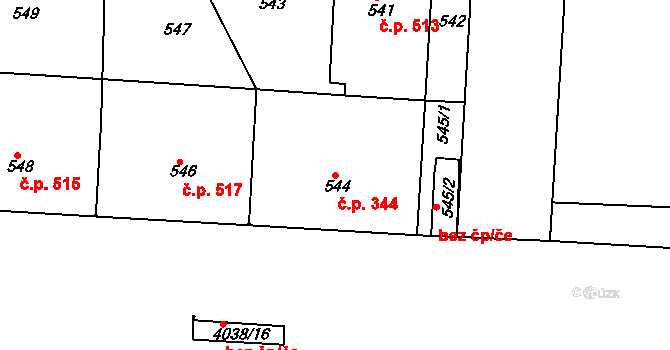 Dejvice 344, Praha na parcele st. 544 v KÚ Dejvice, Katastrální mapa