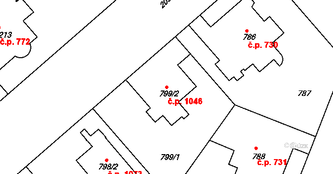 Bubeneč 1046, Praha na parcele st. 799/2 v KÚ Bubeneč, Katastrální mapa