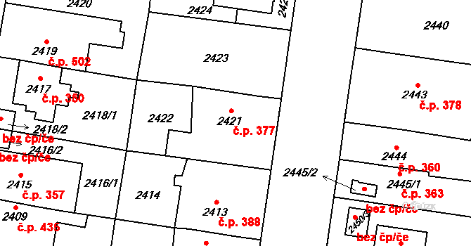 Kyje 377, Praha na parcele st. 2421 v KÚ Kyje, Katastrální mapa