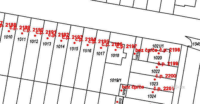 Záběhlice 2196, Praha na parcele st. 1017 v KÚ Záběhlice, Katastrální mapa