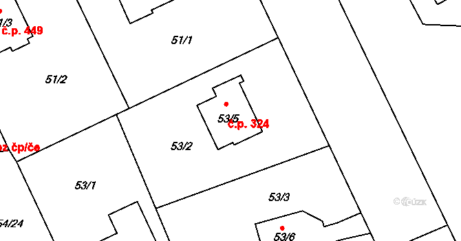 Dolní Měcholupy 324, Praha na parcele st. 53/5 v KÚ Dolní Měcholupy, Katastrální mapa