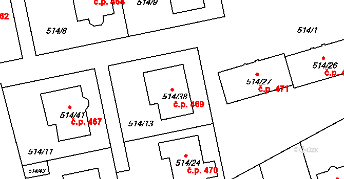 Dobšice 469 na parcele st. 514/38 v KÚ Dobšice u Znojma, Katastrální mapa